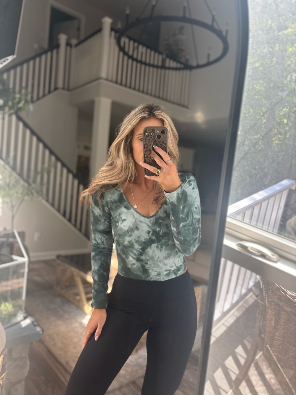lululemon athletica Green Tie-Dye Long Sleeve V-Neck Top